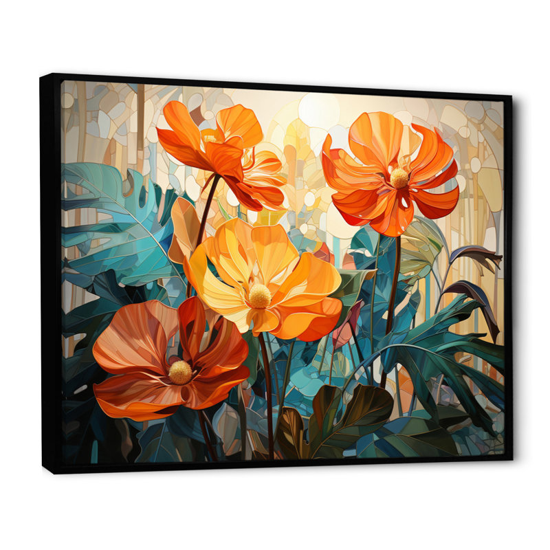 Tropical tropical et feuillage vert II sur toile, H 16 po x l 32 po x P 1 po, Cadre flottant noir