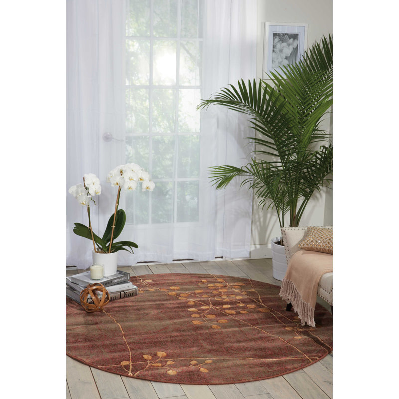 Tapis brun à motif floral Arnim, Rond 5 pi 6 po