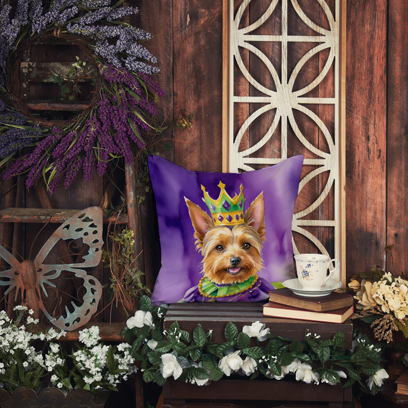 Coussin décoratif King of Mardi Gras English Springer Spaniel, Terrier australien, Carré 18 po