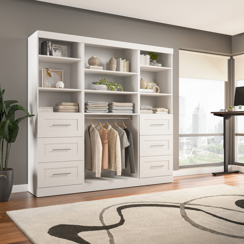 Arlex 86" W Closet Organization System with Drawers, White