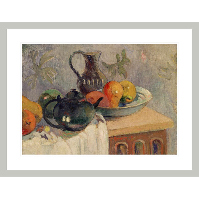 «Teiera brocca e frutta» par Paul Gauguin - Impression sur toile encadrée, 22.91" H x 29.5" W