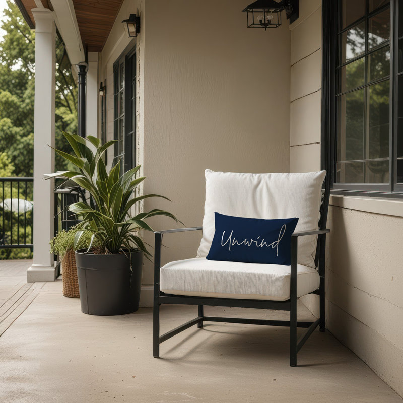 Textual Indoor/Outdoor Throw Pillow, Navy