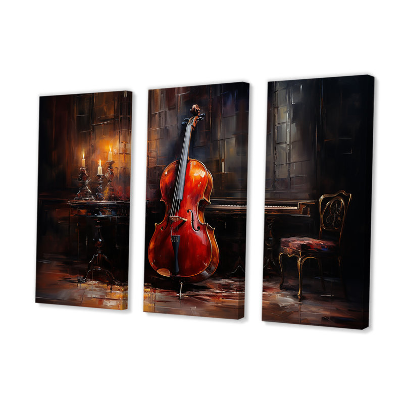 «Cello Charisma Deep Burgundy I», ensemble de reproductions d'art mural musical, H 32 po x l 48 po x P 1 po