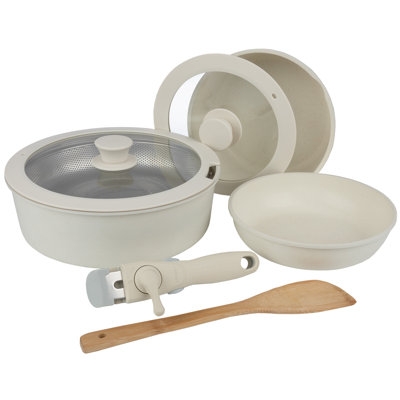 8pc Cookware Set With Handle, Cream