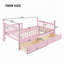 Structure de lit simple avec 2 tiroirs de rangement sous le lit, lit plateforme en bois avec garde-corps de sécurité-455228637