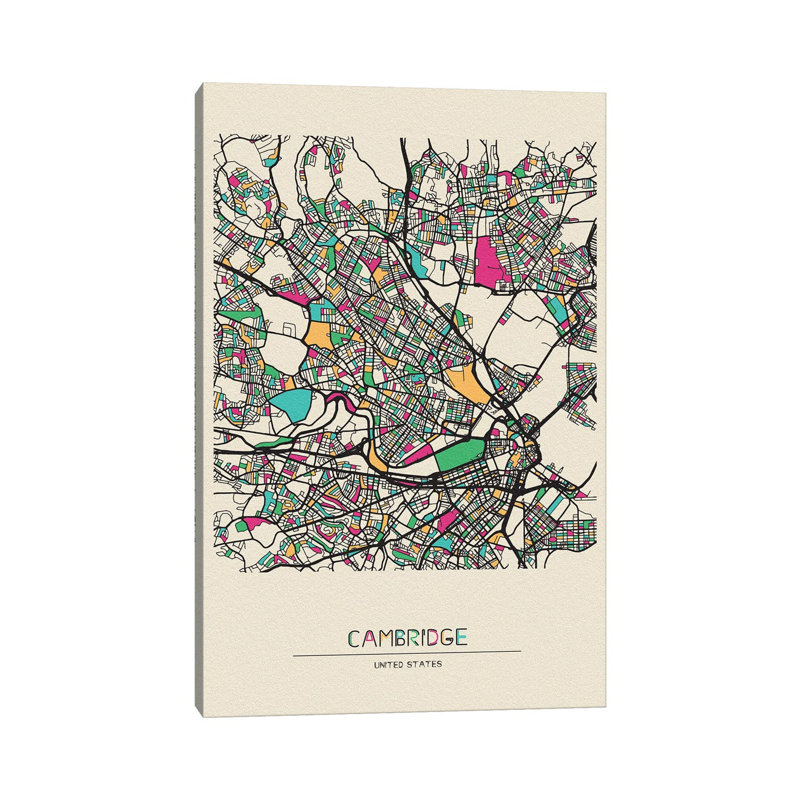 Cambridge, Massachusetts Map 1 Piece Wrapped Canvas Painting, 101.6 cm H x 66.04 cm W x 3.175 cm D