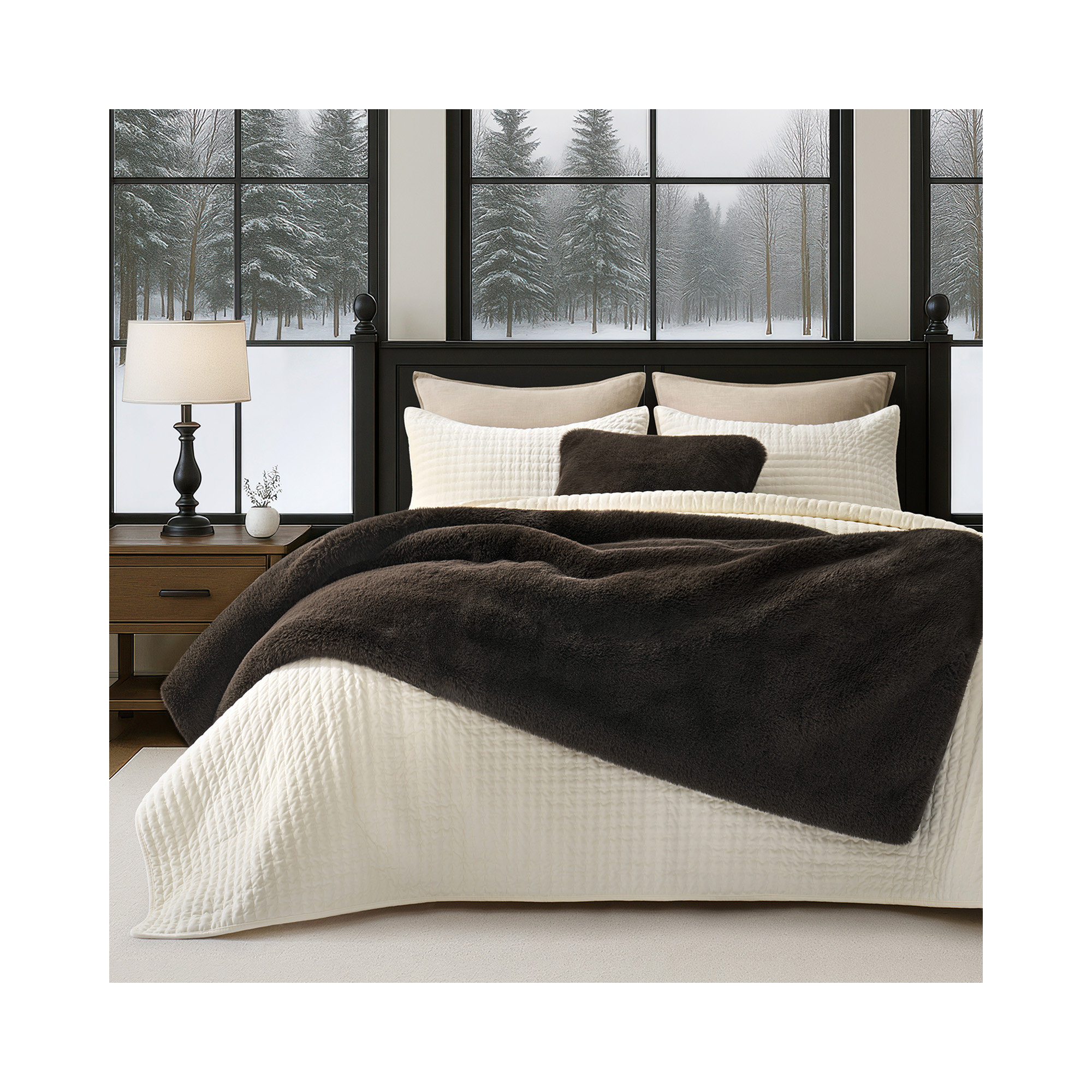 Luxury Soft Faux Chinchilla Fur Throw Blanket 1220GSM, Espresso Mink, 80" L x 60" W