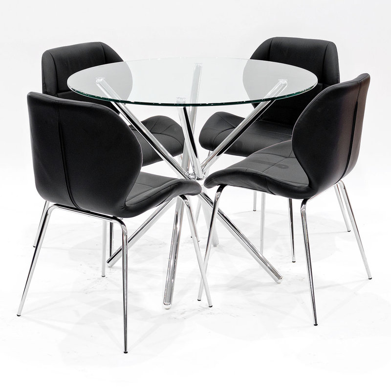 Dereham 4 - Person Dining Set, Black, Chrome