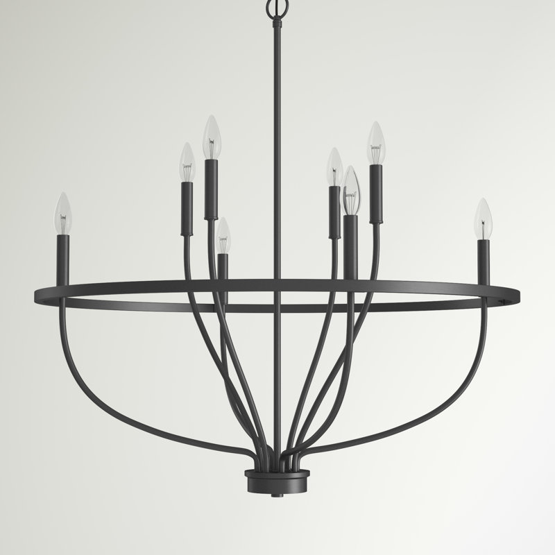 Babson Dimmable Wagon Wheel Chandelier, Matte Black, 8, 36.5" H x 34" W x 34" D