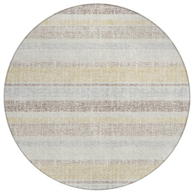 Tapis rond lavable à rayures 8 po ivoire et beige