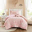 Couette 3 pièces en chenille rose à motifs floraux, réversible et lavable à la machine.