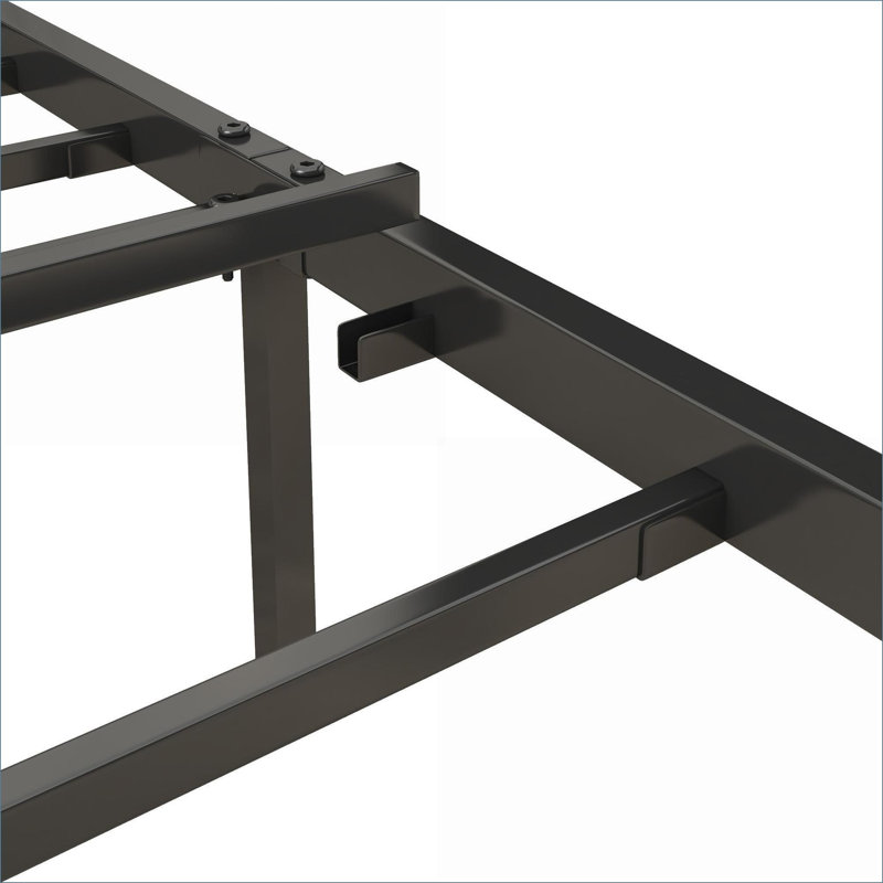 Queen Size Metal Platform Bed Frame, No Box Spring Needed, Upholstered Headboard with Charging Station, Grey for Bedroom