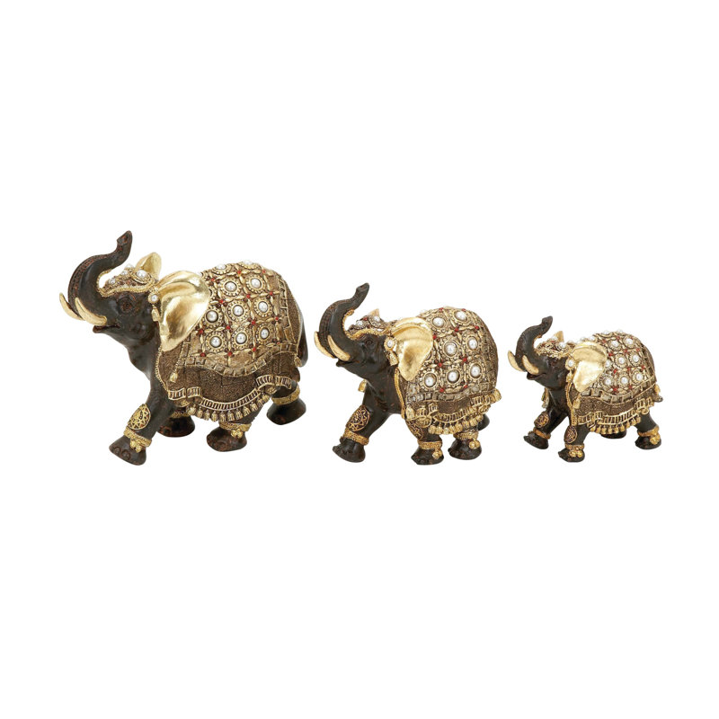 Ensemble de sculpture en éléphant orné à la main Alfhild