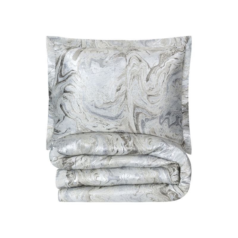 Percale Marble Duvet Cover Set, King Duvet Cover + 2 King Sham Pillow