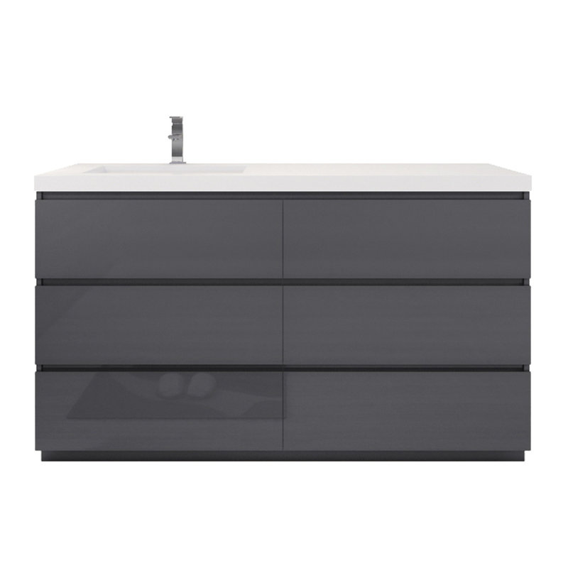 Hardy 59.05'' Single Bathroom Vanity with Acrylic Top, Hight Gloss Gray