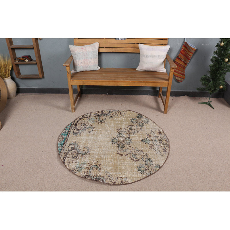 Tapis turc classique classique avec motif floral beige et bleu fait à la main pour la décoration intérieure