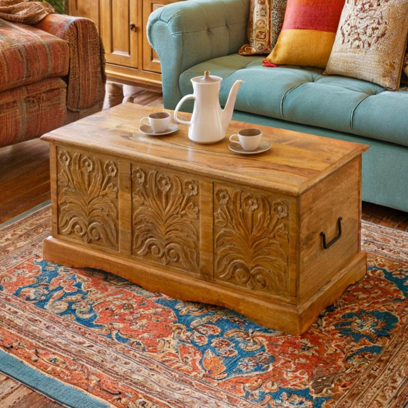Acacia Wood Hand Carved Chest Coffee Table