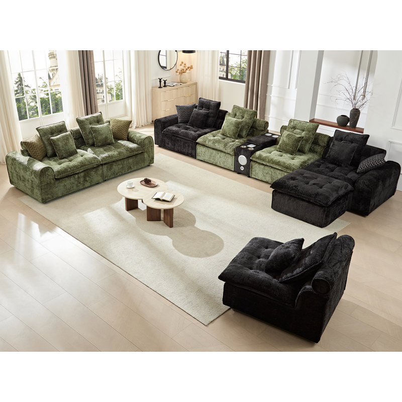 Canapé modulaire en forme de L à siège profond de 137 po de largeur Boucle modulaire en forme de L avec rallonge Blueooth et chargeur sans fil pour le salon