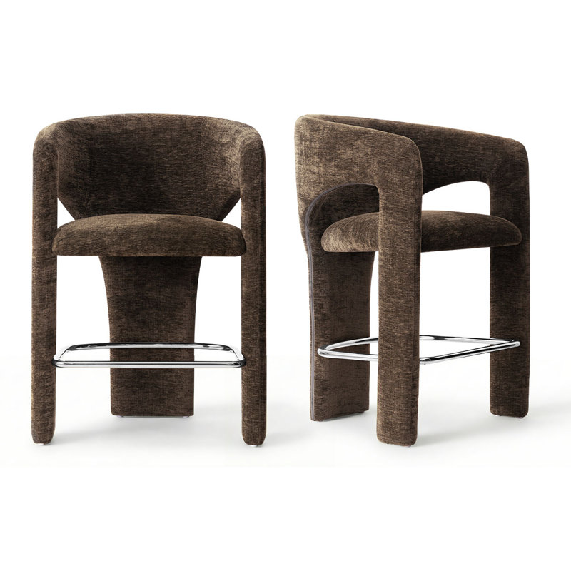 Ensemble de 2 tabourets de bar 24,5 "de hauteur comptoir moderne avec repose-pieds argenté pour îlot de cuisine, Brown
