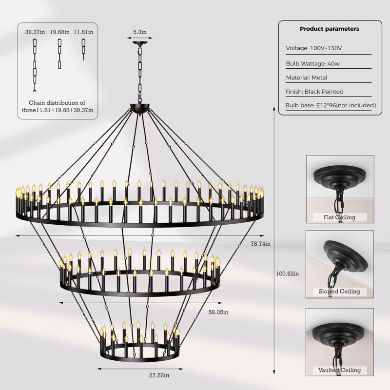 Allaynah Wagon Wheel Chandelier, 100.62" H x 78.74" W x 78.74" D