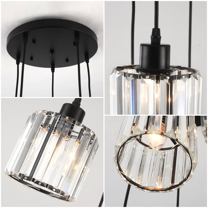 5 - Light Dimmable Cluster Crystal Shaded Modern Chandelier, Matte Black