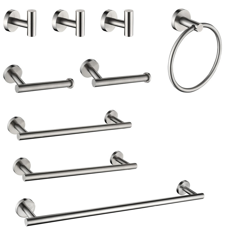 9 Piece Bathroom Towel Rack Wall Mount - Stainless Steel In Brushed Nickel Classy, Scratch, Effortless Assembly Modern Design, Scratch-, Easy Install