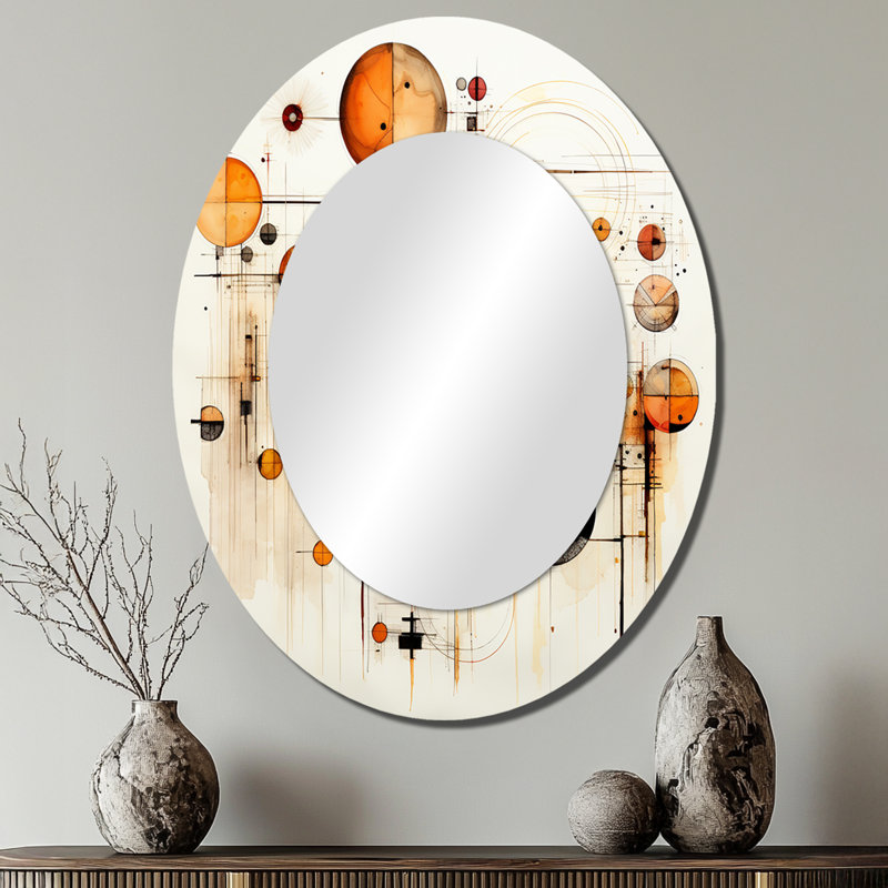 «The Way To Grace», aquarelle or rose II rétro - miroir décoratif ovale abstrait sur métal, 40 po x 30 po