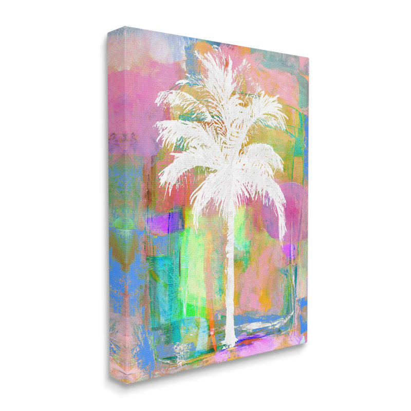 «Modern Palm Tree Silhouette Vivid Blocked Hues» par Kristen Dew - peinture, Toile tendue, H 20 po x l 16 po x P 1,5 po