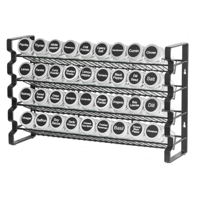 Rangement à épices pour armoire avec rangement à 4 niveaux et 36 pots en verre, parfait pour le comptoir de cuisine et le montage mural
