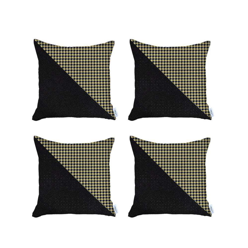 Ensemble de 4 housses de coussin pied-de-poule, Jaune