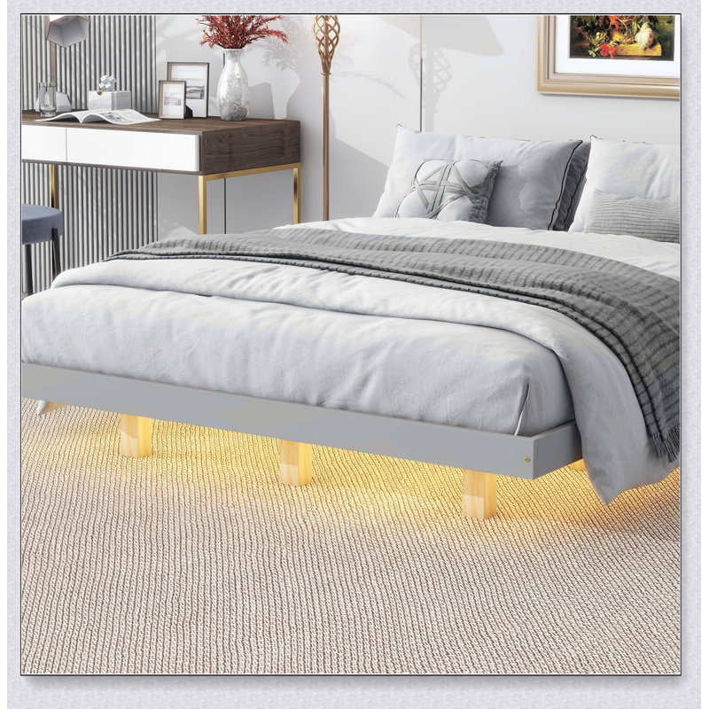 Lit flottant avec lumières DEL en dessous, lit plateforme à profil bas avec lumières DEL, Grand lit