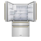 ZLINE Autograph 36 in. Stainless Counter-Depth Fridge w/ Water Dispenser & Gold Helix Handles