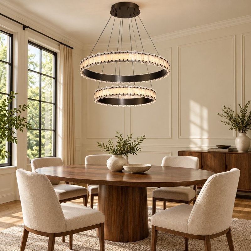43.75" Modern Urban Bronze 3-Tier Glass Ring LED Chandelier with Dimmable 3CCT Lighting, 2, Bronze