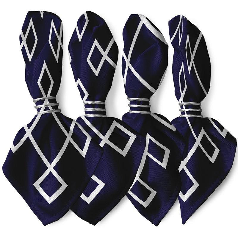 Kuse Polyester Geometric Square Napkin, 18" W x 18" L, Navy