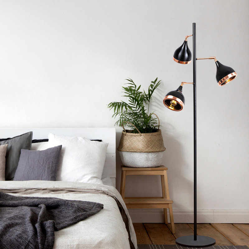 Albie 163cm Black/Gold Tree Floor Lamp, Black Copper