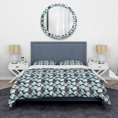Carrés de graffiti turquoise et gris - Ensemble de housse de couette moderne - Microfibre de polyester