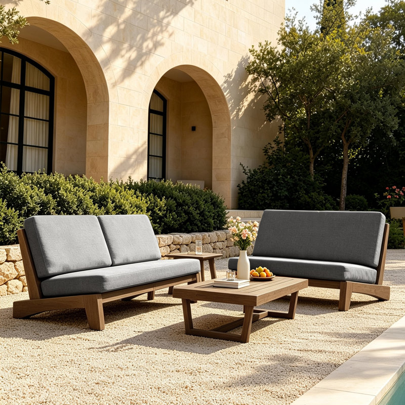 Ensemble de conversation Polett, 4 Pcs: 2 Tables, Loveseat, Sofa, Gris, Brown