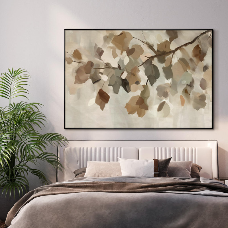 «Neutral Leaf», botanique, peinture, très grande impression encadrée, impression murale (assemblage requis)