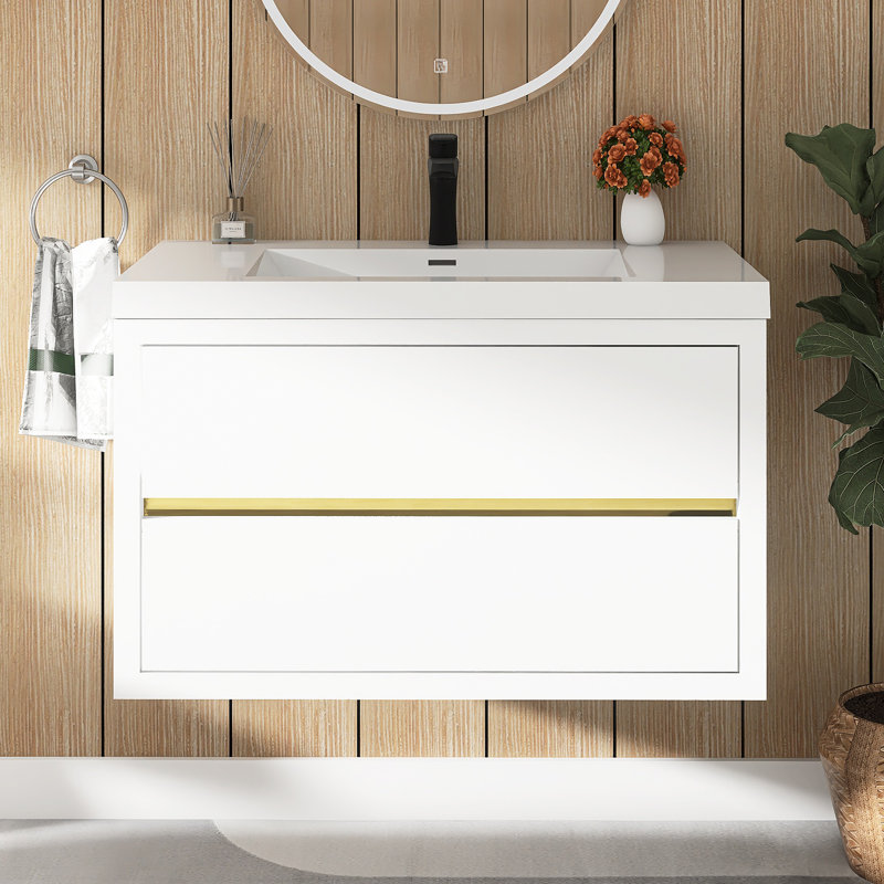 36" Wall-Mounted Bathroom Vanity With Sink, White