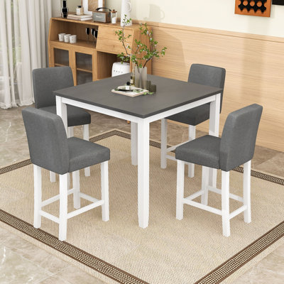 5-Piece Counter Height Dining Table Set, Square Table with Upholstered Chairs