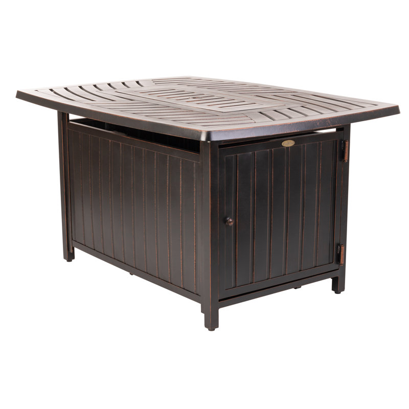 Bravos Antique Bronze Rectangular Aluminum Gas Fire Pit Table