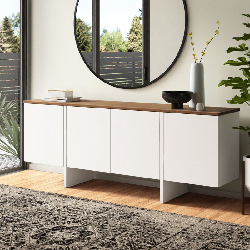 Dardanelle 78 " W Buffet Table, Matte White/Walnut