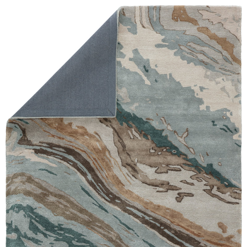 Tapis bleu sarcelle / gris clair touffeté à la main Errico, Rectangle de 5 pi x 8 pi
