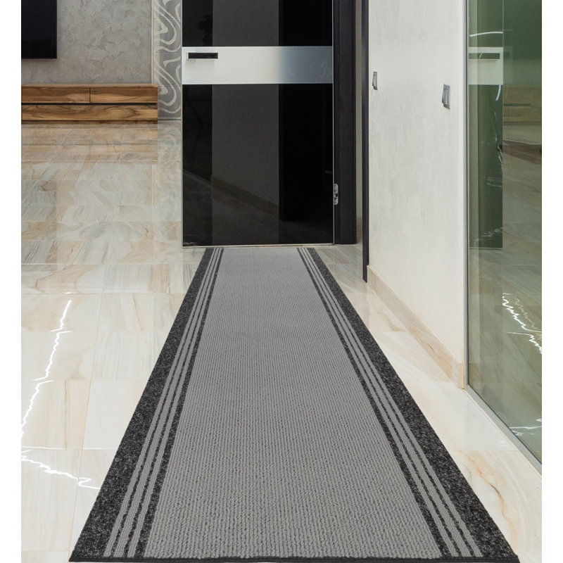 Custom Size Runner Rug Solid Border Gray Berber Style Indoor/Outdoor Non Slip Latex Backing, Runner 2'2" x 7'