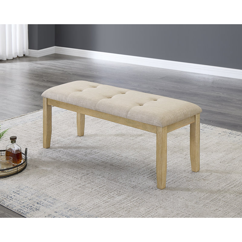 Beige Linen Bench With Button Tufting