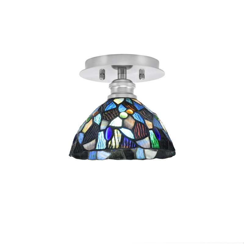 Edge 1 Light Semi-Flush With 7" Kaleidoscope Art Glass, Brushed Nickel