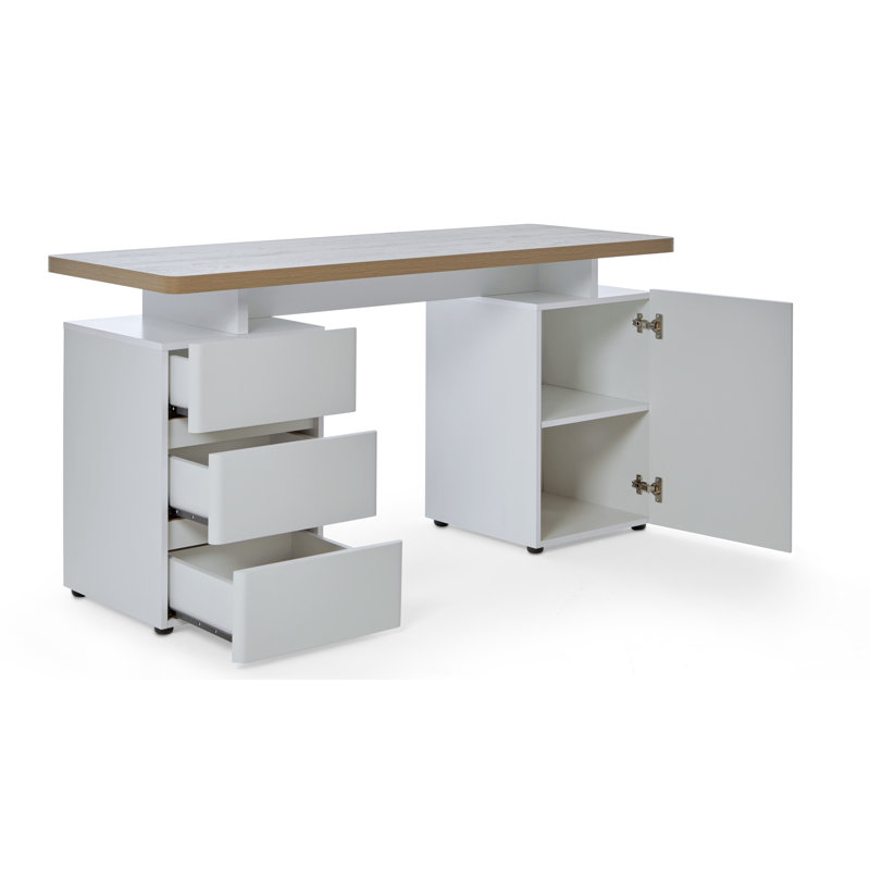 Hollice Modular Writing Desk, White/Riviera Oak