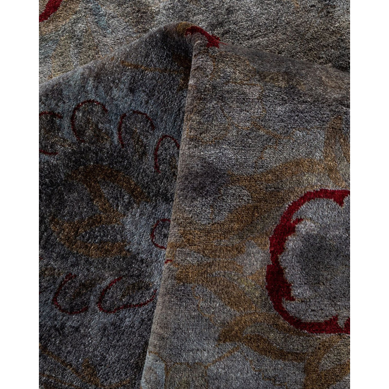 Tapis gris noué à la main Zarious, unique en son genre - gris
