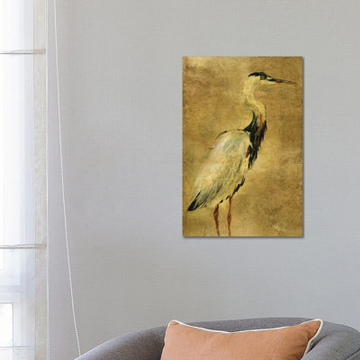 Gold Crane At Dusk I - Floater Frame Print on Canvas