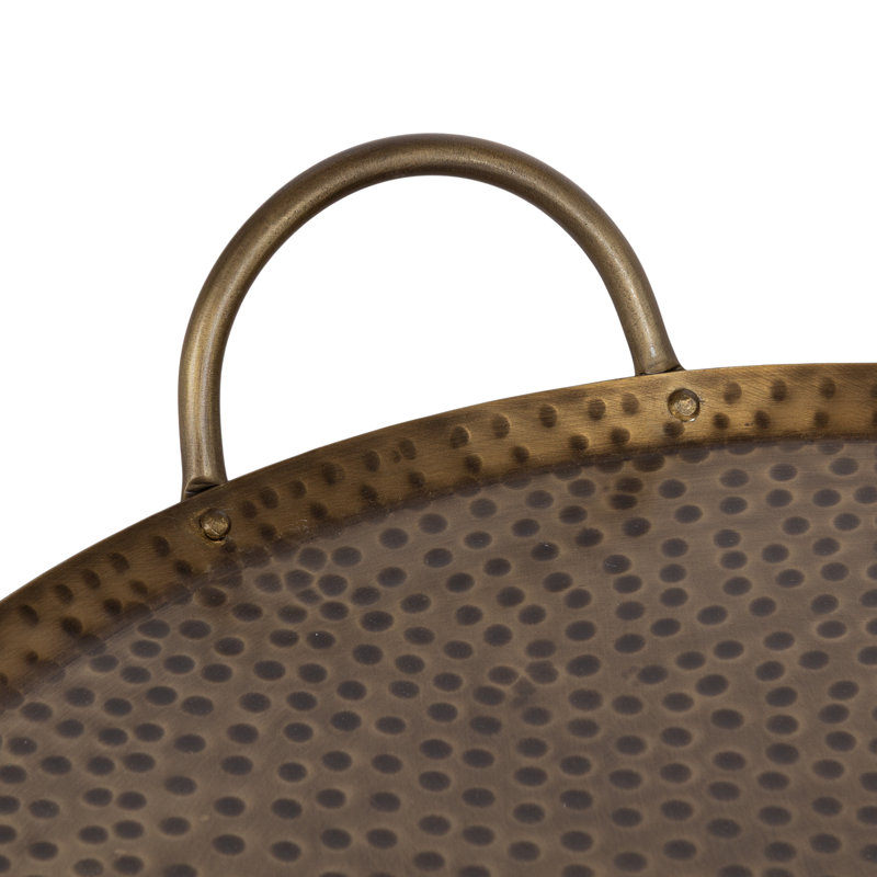 Murchison Round Hammered Metal Serving Tray for Use as Ottoman Tray Accent, Brass